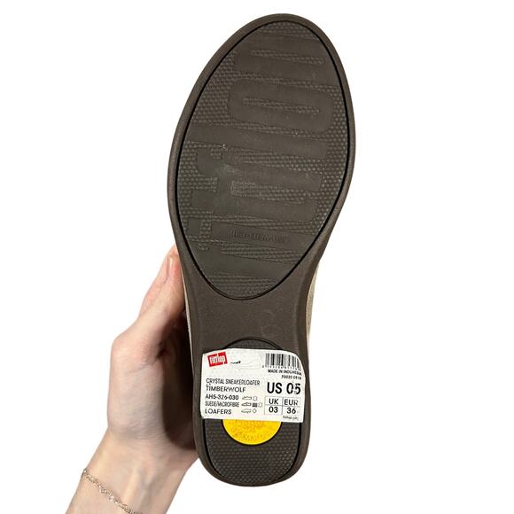 FITFLOP Womens 5 Crystal Platform Sneakerloafer TAN Leather Slip-On Shoes NEW - Picture 7 of 7